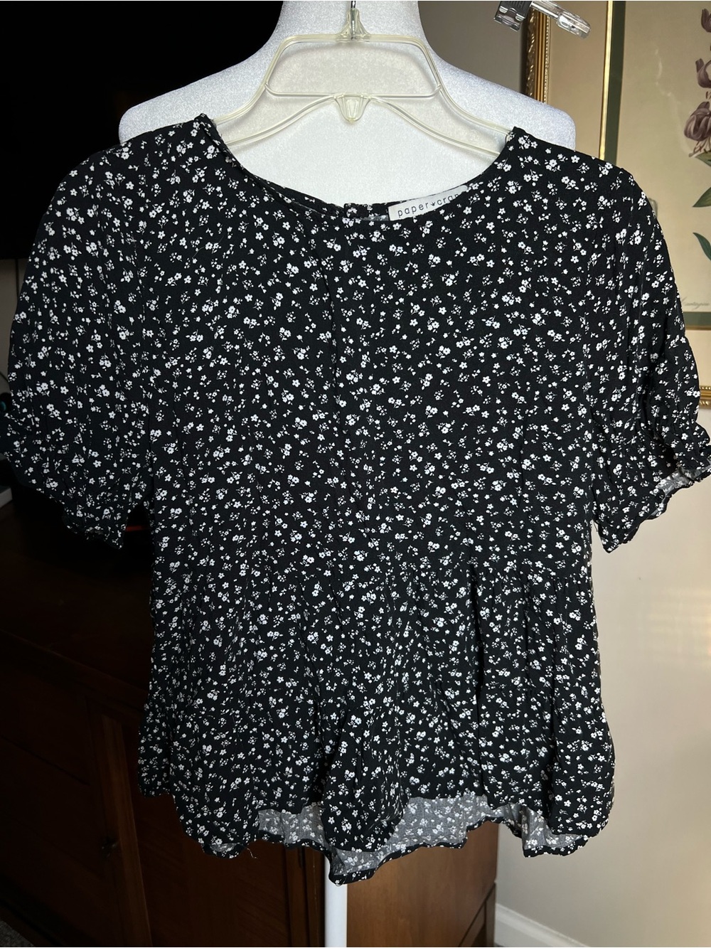 Paper Crane Black White Floral Peplum Blouse
